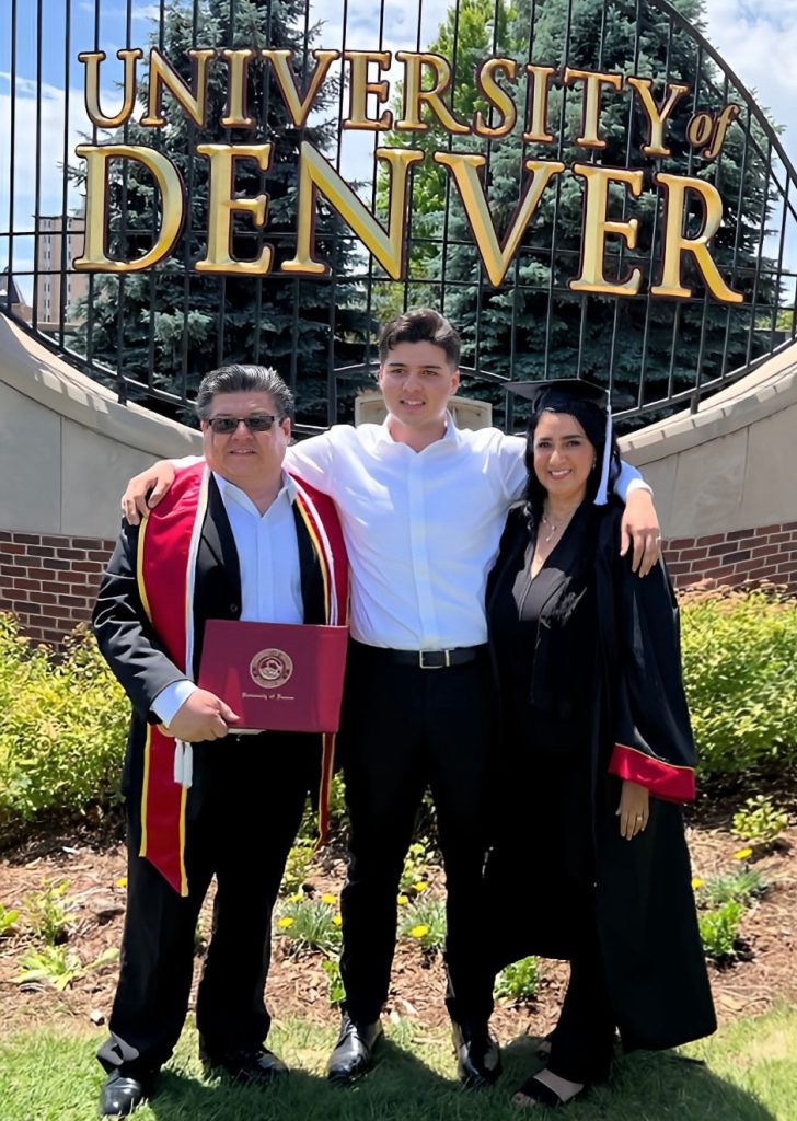 DSF Alum, Diego Fierro-Rayas, with his parents, Clarissa and her husband, at the DU graduation