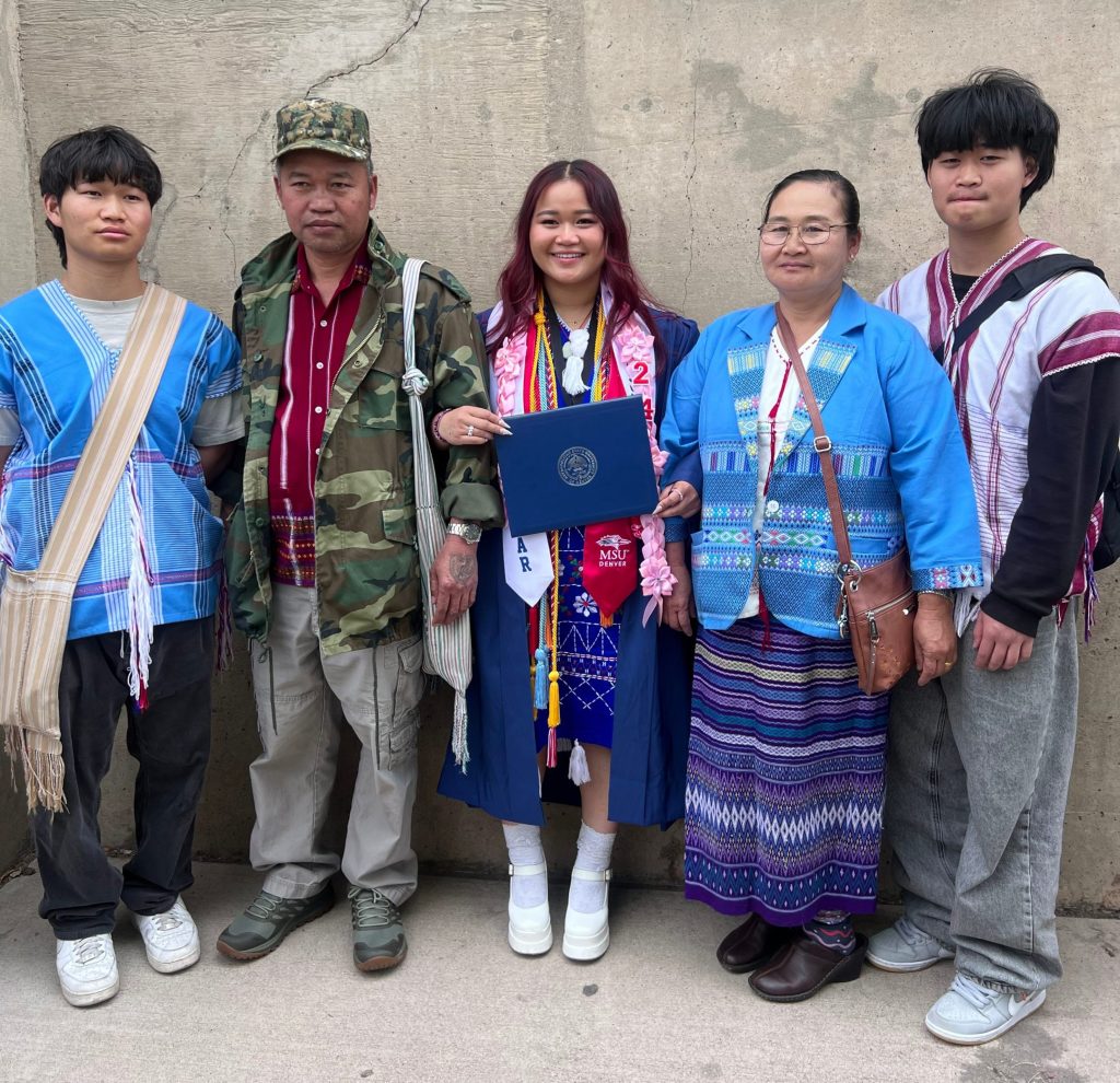 Thaw and her family posing after her graduation from MSU Denver