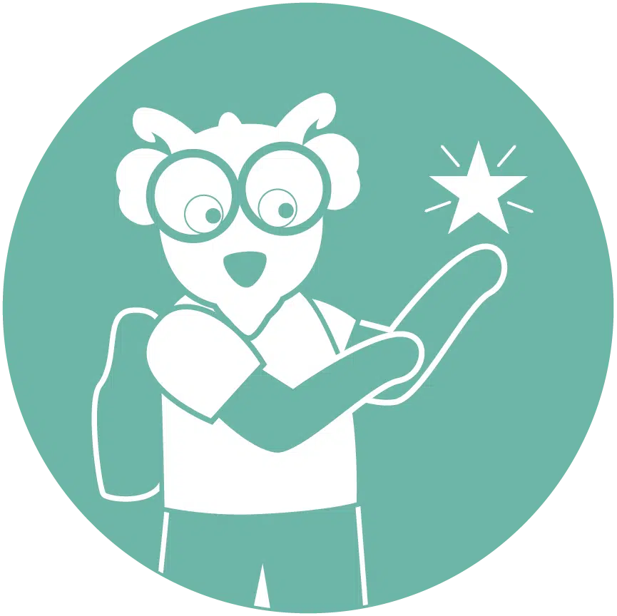 Teal icon of Future the Goat mascot highlighting a sparkling star shape