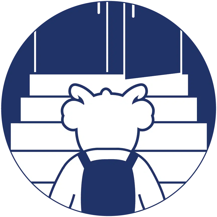 Navy icon of Future the Goat mascot ascending steps and entering a doorway