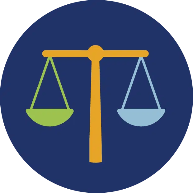 Set of scales icon resembling law